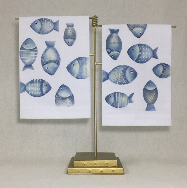 Blue Fish Hand Towels, Set of 2