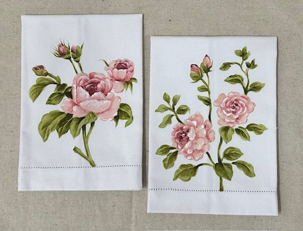 Pink Roses Hand Towels, Set of 2