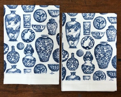 Blue and White Porcelain Hand Towels, Set of 2