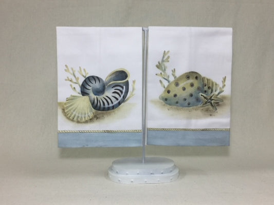 Shells in Beige and Blue Hand Towels set of 2