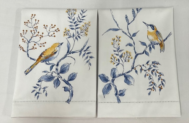 Songbirds in Blue & Gold Hand Towels, Set of 2