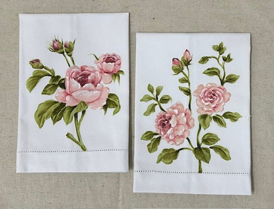 Pink Roses Hand Towels, Set  of 2