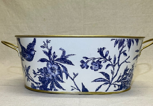 Blue Birds on White Large Oval Caddy