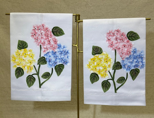 Hydrangeas Tricolor Hand Towels, Set of 2